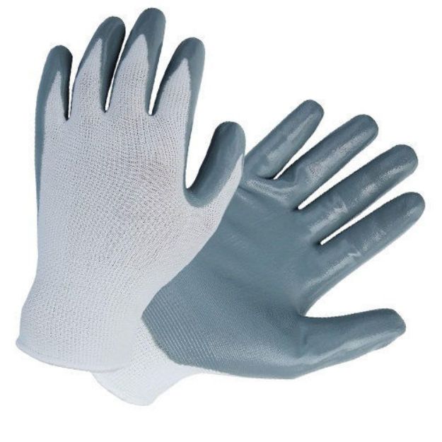 Picture of Nitrile Palm Ctd Gloves Sz 7 Grey/White size 7/S
