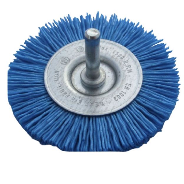 Picture of 100mm blue filament wheel brush with a 6mm shank 